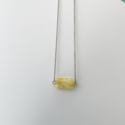 translucent yellow rectangle motif, polymer clay and resin necklace, surgical stainless steel chain