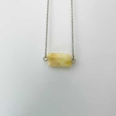 translucent yellow rectangle motif, polymer clay and resin necklace, surgical stainless steel chain