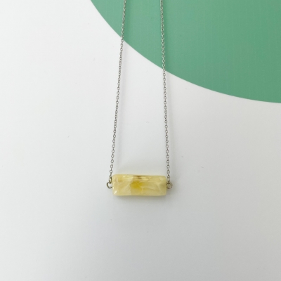 translucent yellow rectangle motif, polymer clay and resin necklace, surgical stainless steel chain