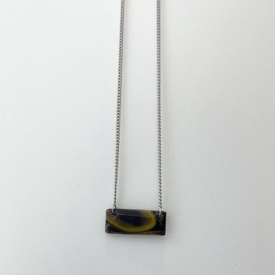 black with ochra rectangle motif, polymer clay and resin necklace, surgical stainless steel chain