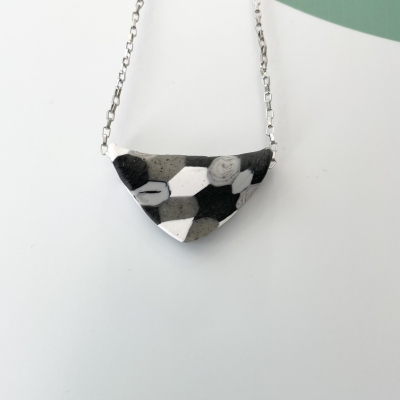 triangle black gray motif from polymer clay and surgical stainless steel chain