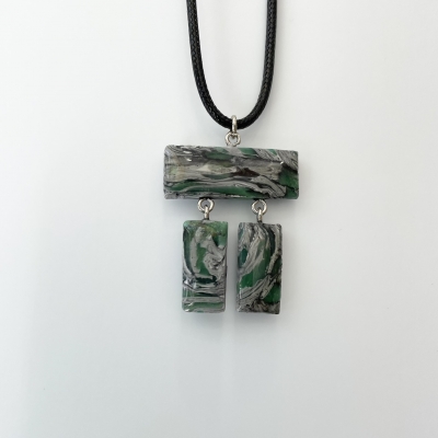 gray and emerald necklace from polymer clay and resin with snake cord