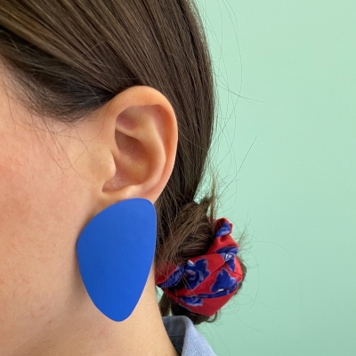 blue triangle handmade polymer caly earrings