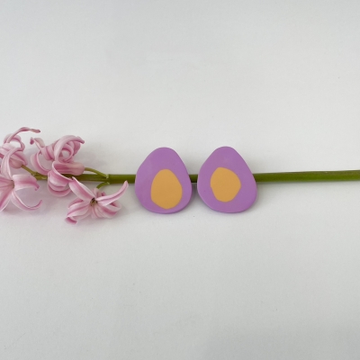 lilac handmade polymer clay earrings with abstract shape and stainless steel backs