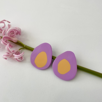 lilac handmade polymer clay earrings with abstract shape and stainless steel backs