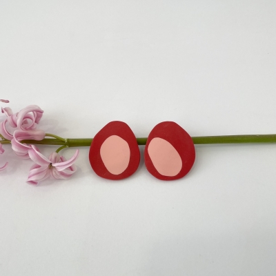 handmade polymer clay earrings, abstract red and pink color with stainless steel backs 