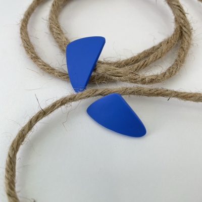 little blue triangle handmade polymer clay earrings with surgical stainless steel backs