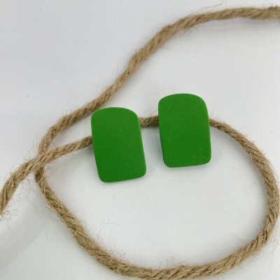 Handmade polymer clay earrings adestract green with stainless steel backs