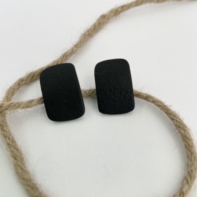 Black leather texture handmade polymer clay earrings with stainless steel backs 