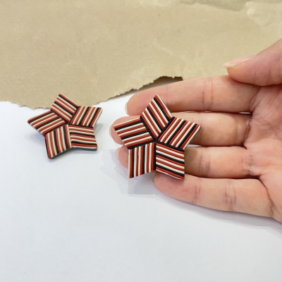 handmade polymer clay earrings three stripes star, stainless steel backs