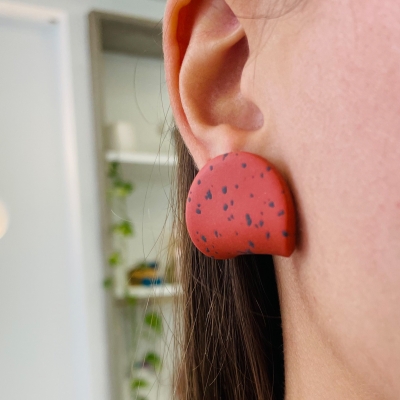 Handmade polymer clay earrings terracotta colour and curved circle shape