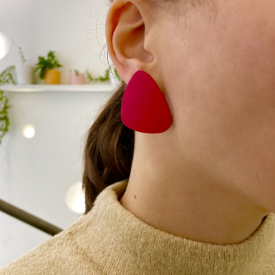 abstract red triangles handmade polymercaly earrings with surgical stainless steel backs