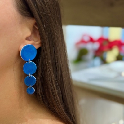 handcrafted sparkle blue long earrings with stainless steel backs 