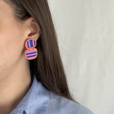 Colourful dangle abstract shape handmade polymer clay earrings 
