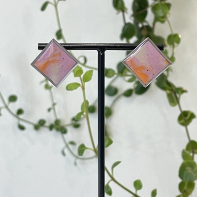 Handcrafted square polymer clay earrings with silver stainless steel frame