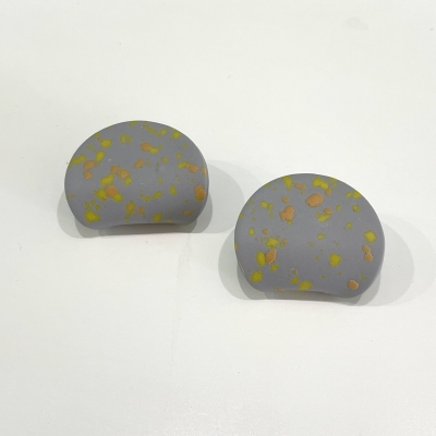 Grey with yellow dots Carved polymer clay earrings 