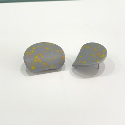 Grey with yellow dots Carved polymer clay earrings 