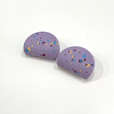 Handmade polymer clay earrings lilac colour and curved circle shape