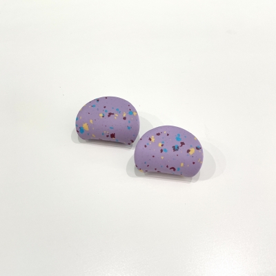 Handmade polymer clay earrings lilac colour and curved circle shape