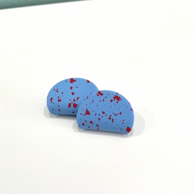 Handmade polymer clay earrings azure terrazzo and curved circle shape stainless steel backs