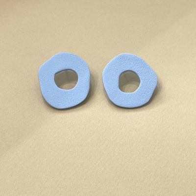 Handmade polymer clay earrings abstract circle shape Light blue 
