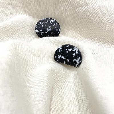 Black and white dots Carved polymer clay earrings 