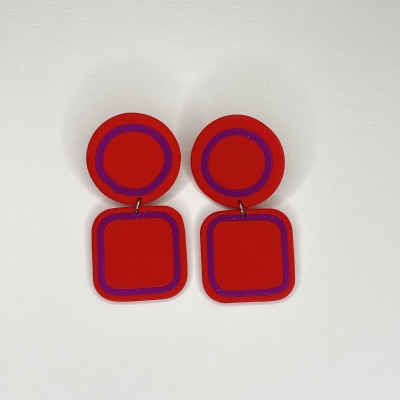 Handmade polymer clay earrings , red colour statement piece