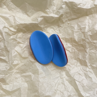 Polymer clay earrings oval shape light blue and deep red colour with stainless steel steel backs